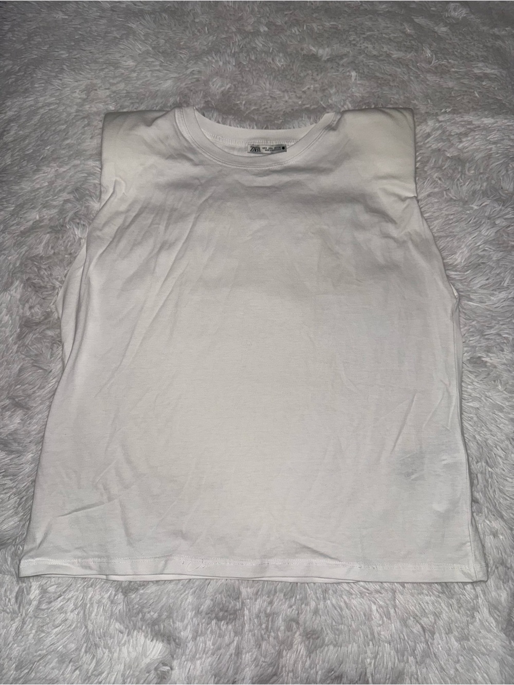 Zara White Shoulder pad Crewneck Top